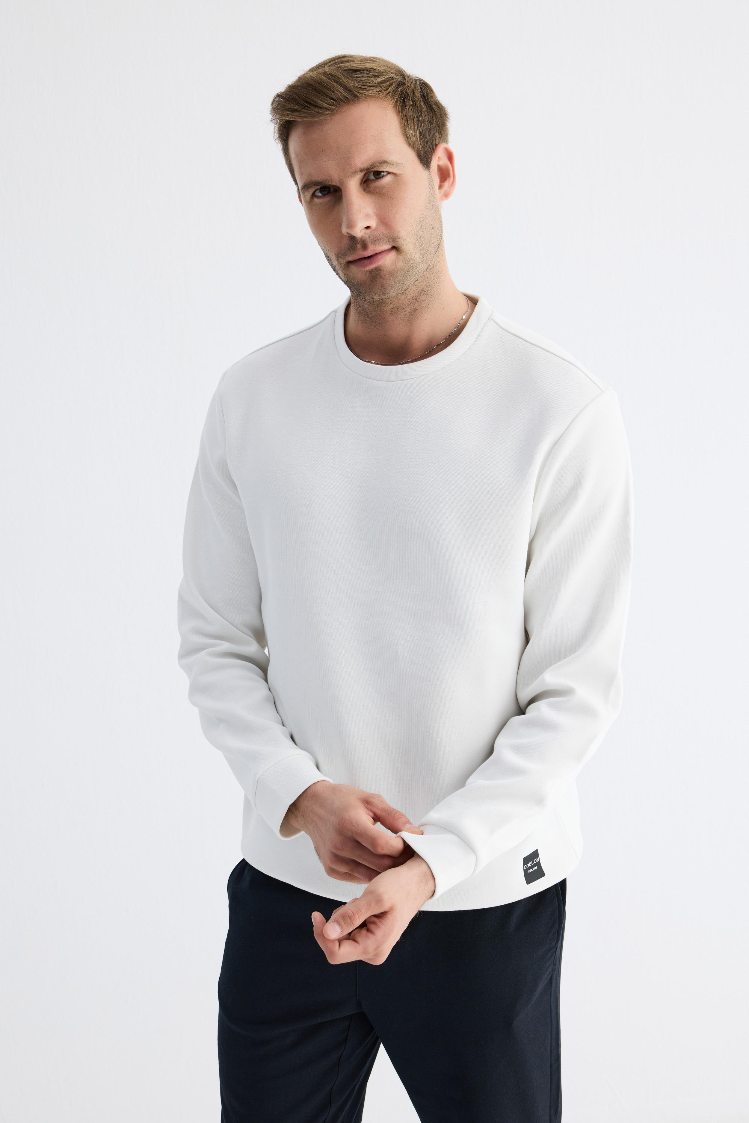  Comfort Fit Basic Düz Erkek Ekru Sweatshirt  MARS26