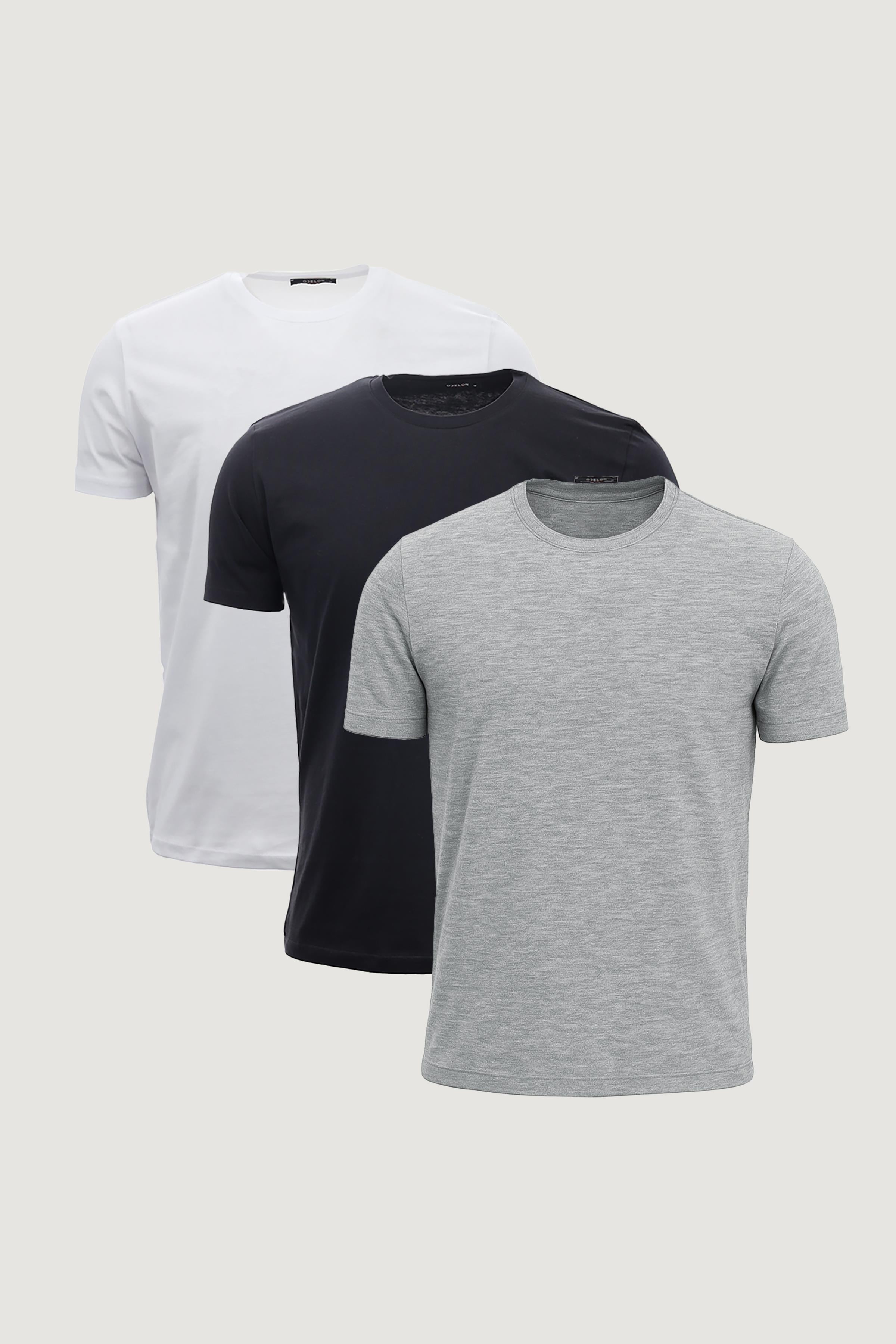 Slim Fit Dar Kesim Bisiklet Yaka  %100 Pamuk 3lü T-Shirt Paketi Siyah - Beyaz - Gri