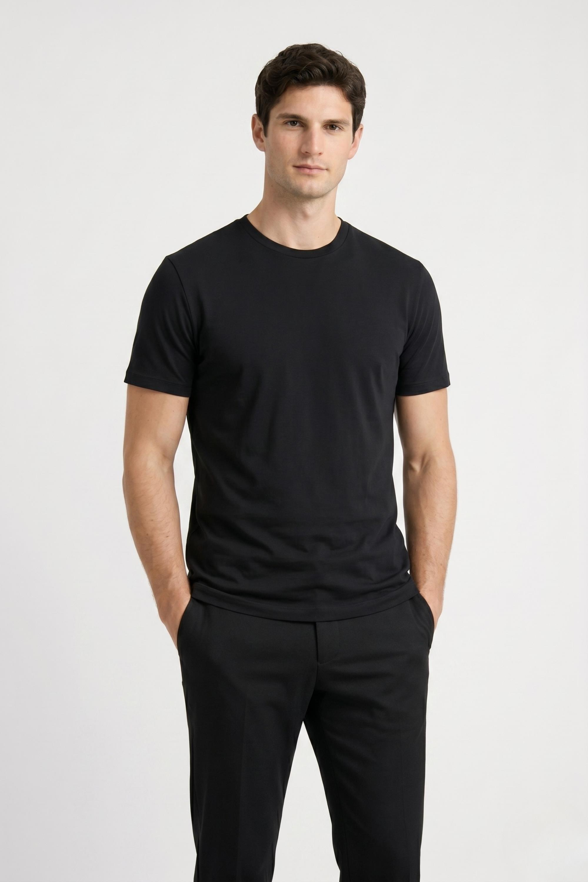 Erkek Bisiklet Yaka Premium %100 Merserize Pamuk T-Shirt Siyah