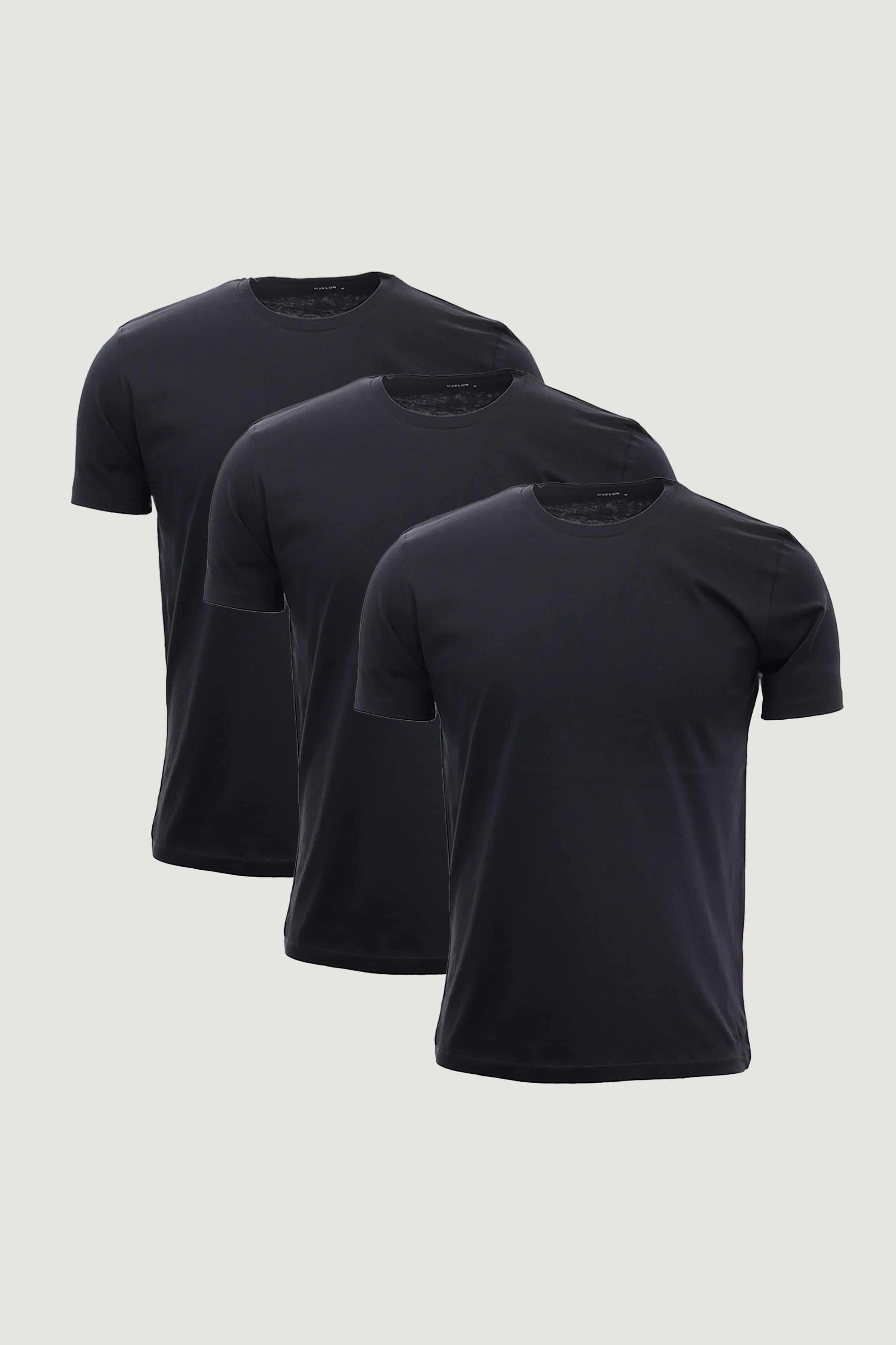 Slim Fit Dar Kesim Bisiklet Yaka  %100 Pamuk 3lü T-Shirt Paketi Siyah - Siyah - Siyah