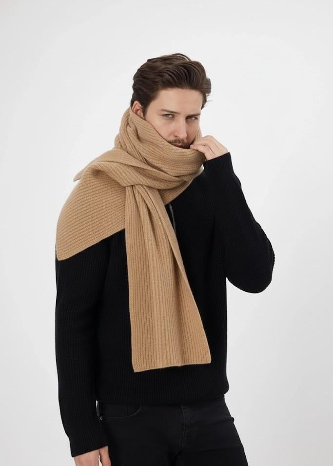 Erkek Yünlü Kalın Triko Atkı Bej