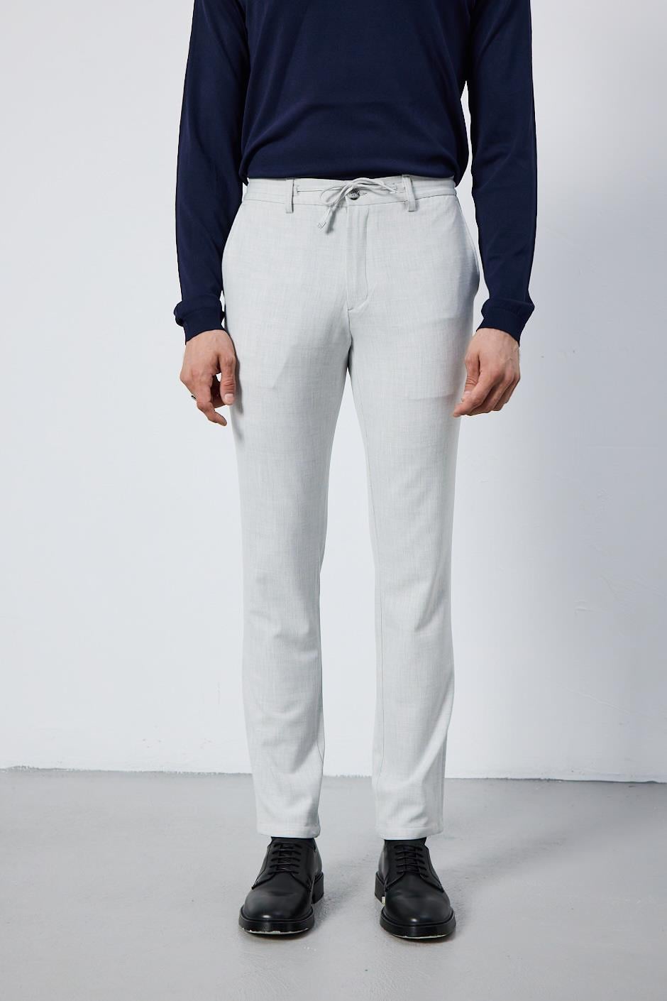 Erkek Slim Fİt Beli Lastikli İpli Fermuarlı Likralı Rahat Gri Jogger Pantolon