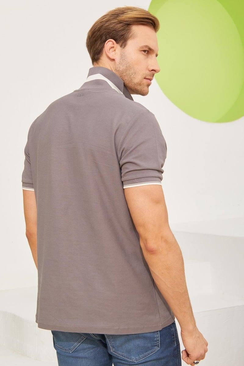 İntersiye Yaka Detaylı Pamuklu Erkek Antrasit Polo Yaka Tişört