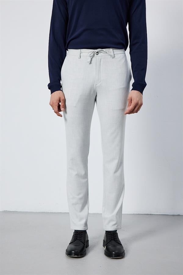Erkek Slim Fİt Beli Lastikli İpli Fermuarlı Likralı Rahat Gri Jogger Pantolon