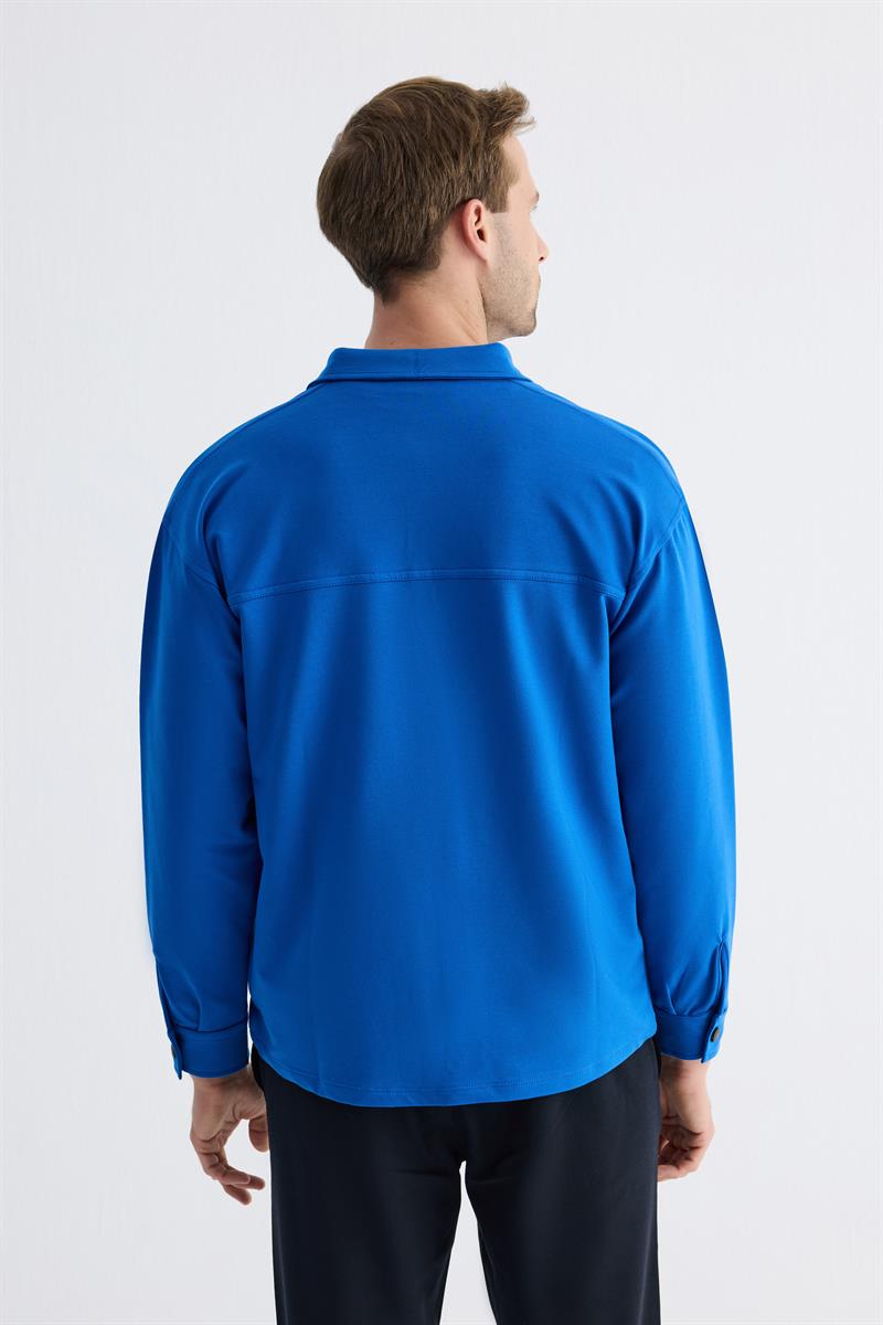  Çıtçıt Detaylı Slim Fit Sweatshirt Erkek Saks Dış Gömlek 