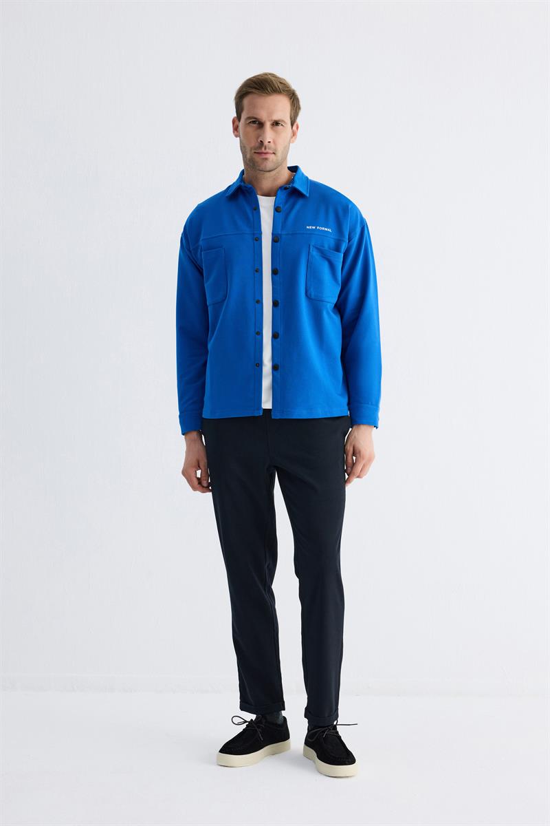  Çıtçıt Detaylı Slim Fit Sweatshirt Erkek Saks Dış Gömlek 