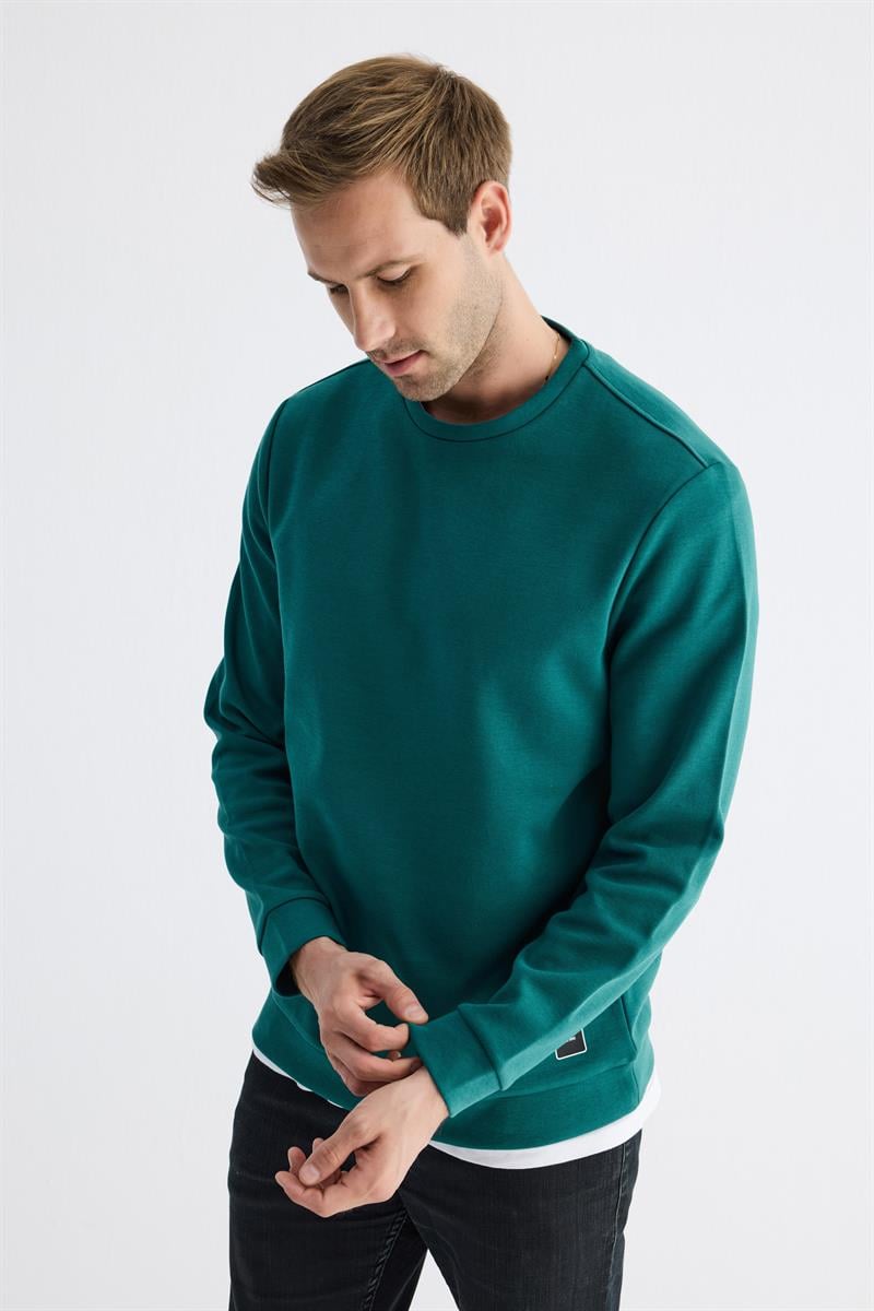  Comfort Fit Basic Düz Erkek Petrol Sweatshirt  MARS26