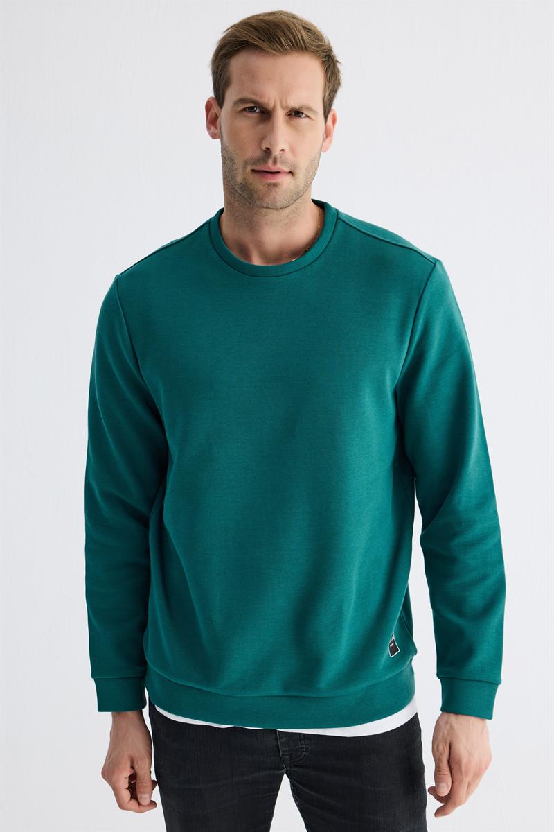  Comfort Fit Basic Düz Erkek Petrol Sweatshirt  MARS26