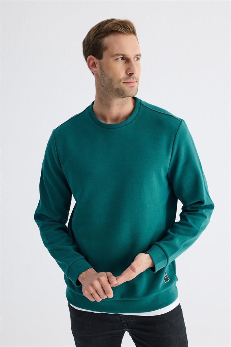  Comfort Fit Basic Düz Erkek Petrol Sweatshirt  MARS26