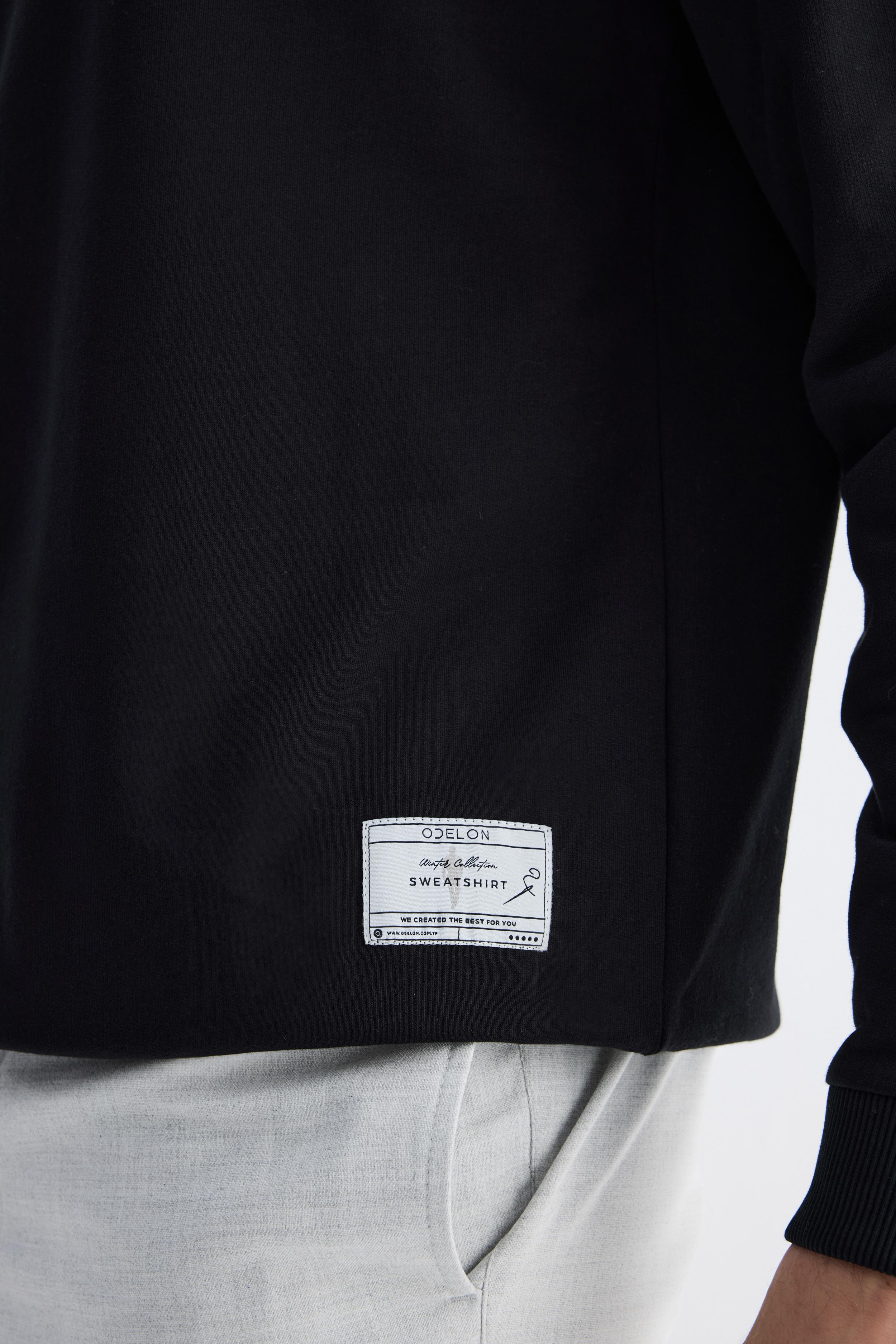  Basic Bisiklet Yaka Rahat Kalıp Düz Erkek Siyah Sweatshirt 