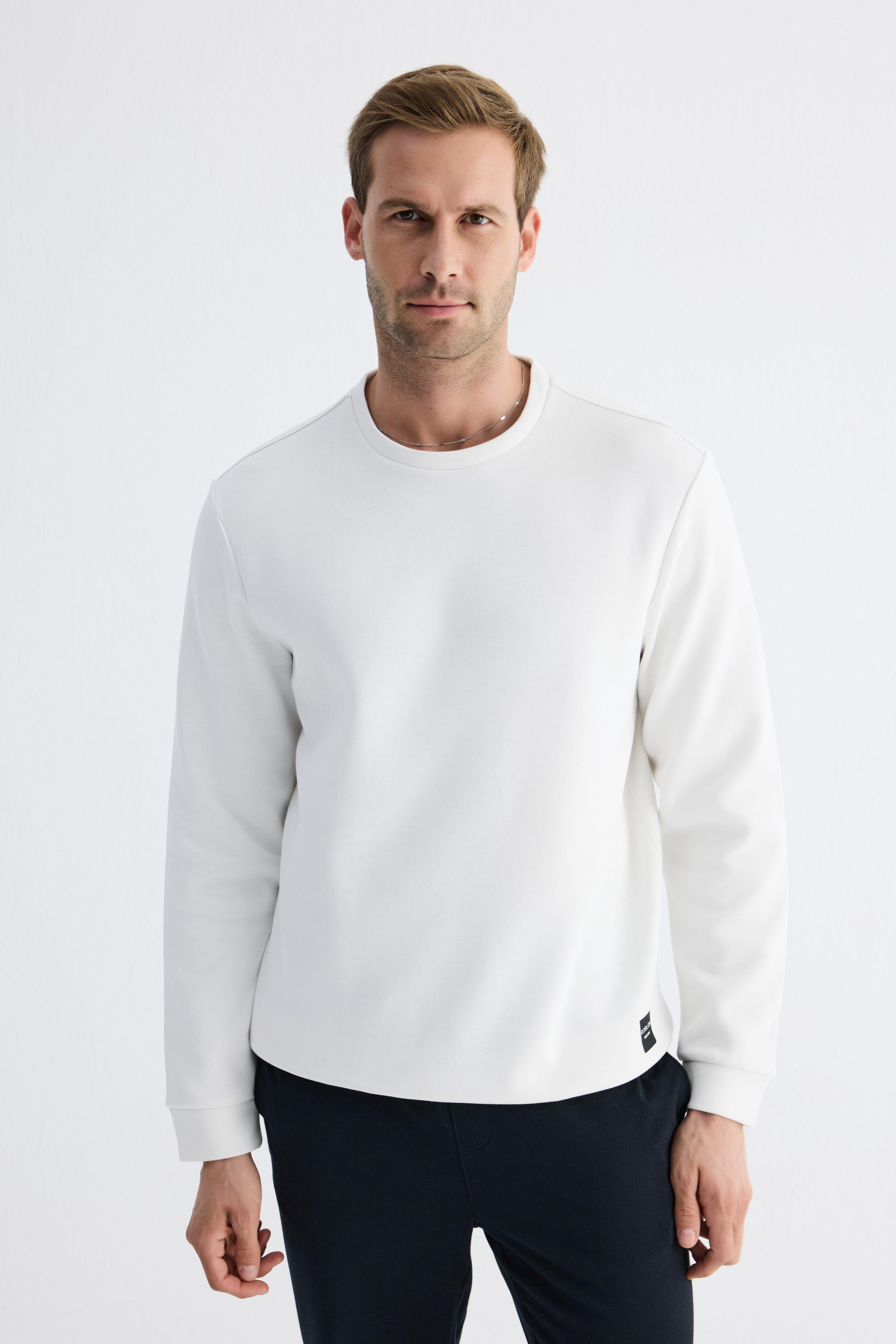  Comfort Fit Basic Düz Erkek Ekru Sweatshirt  MARS26