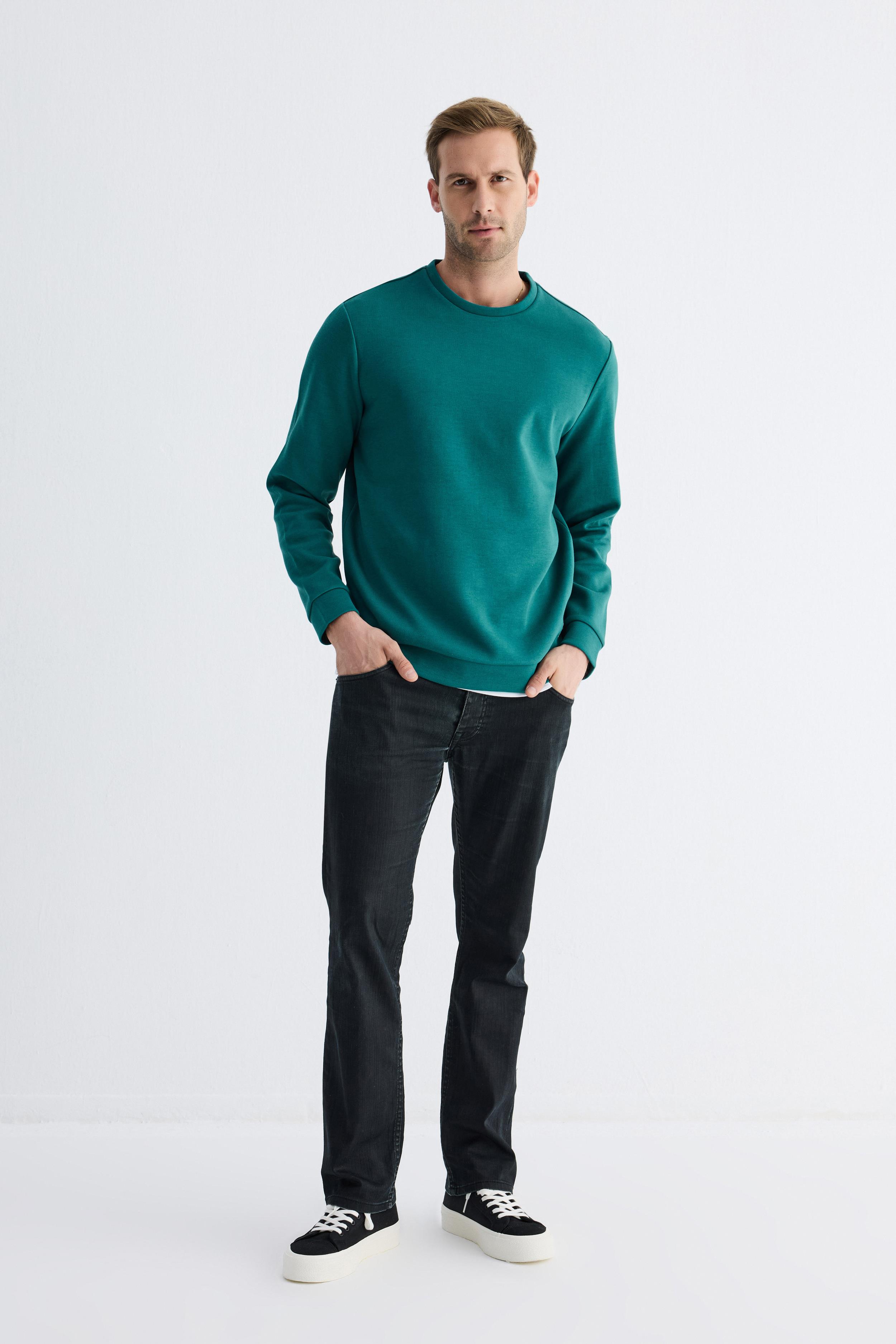  Comfort Fit Basic Düz Erkek Petrol Sweatshirt  MARS26