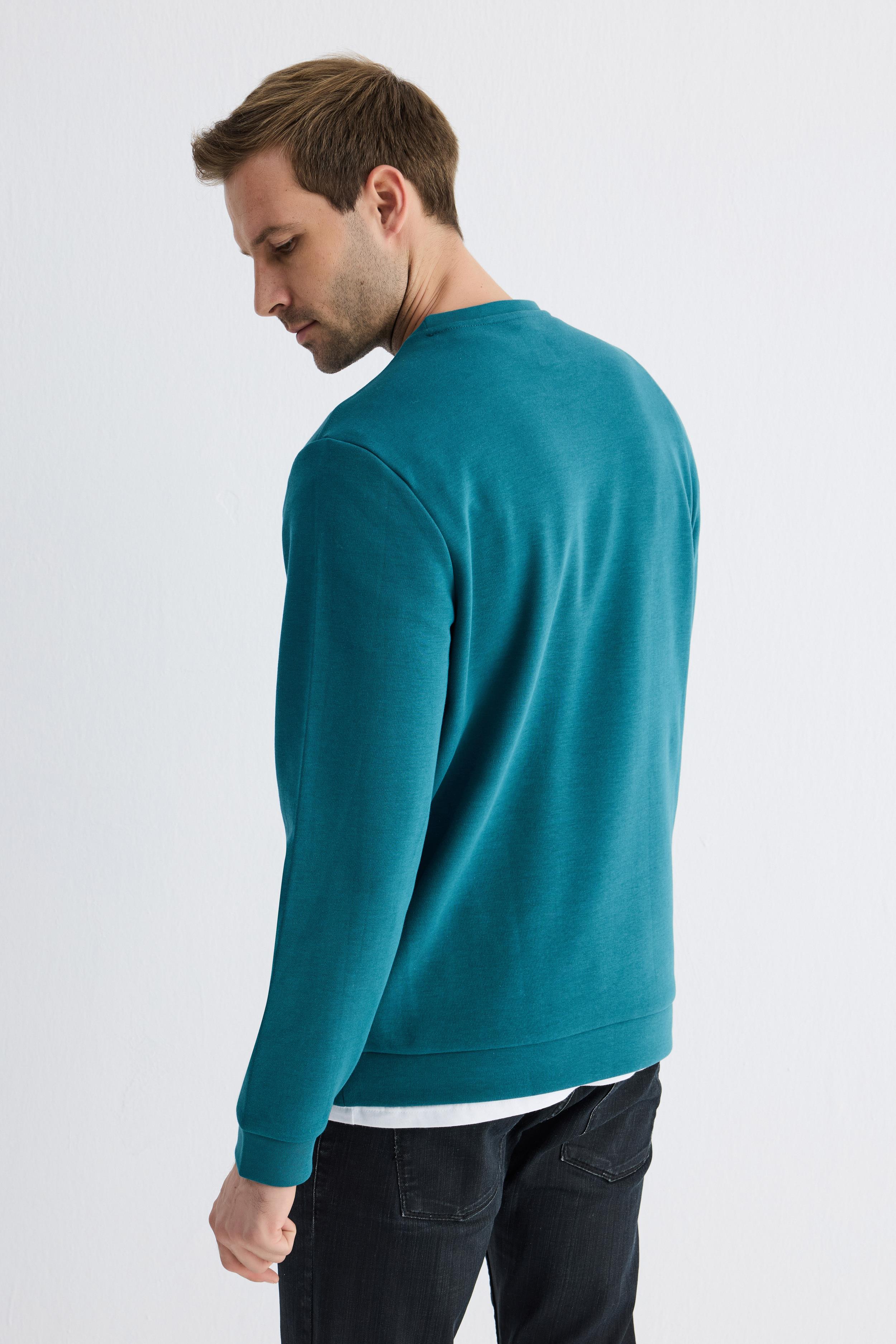  Comfort Fit Basic Düz Erkek Petrol Sweatshirt  MARS26