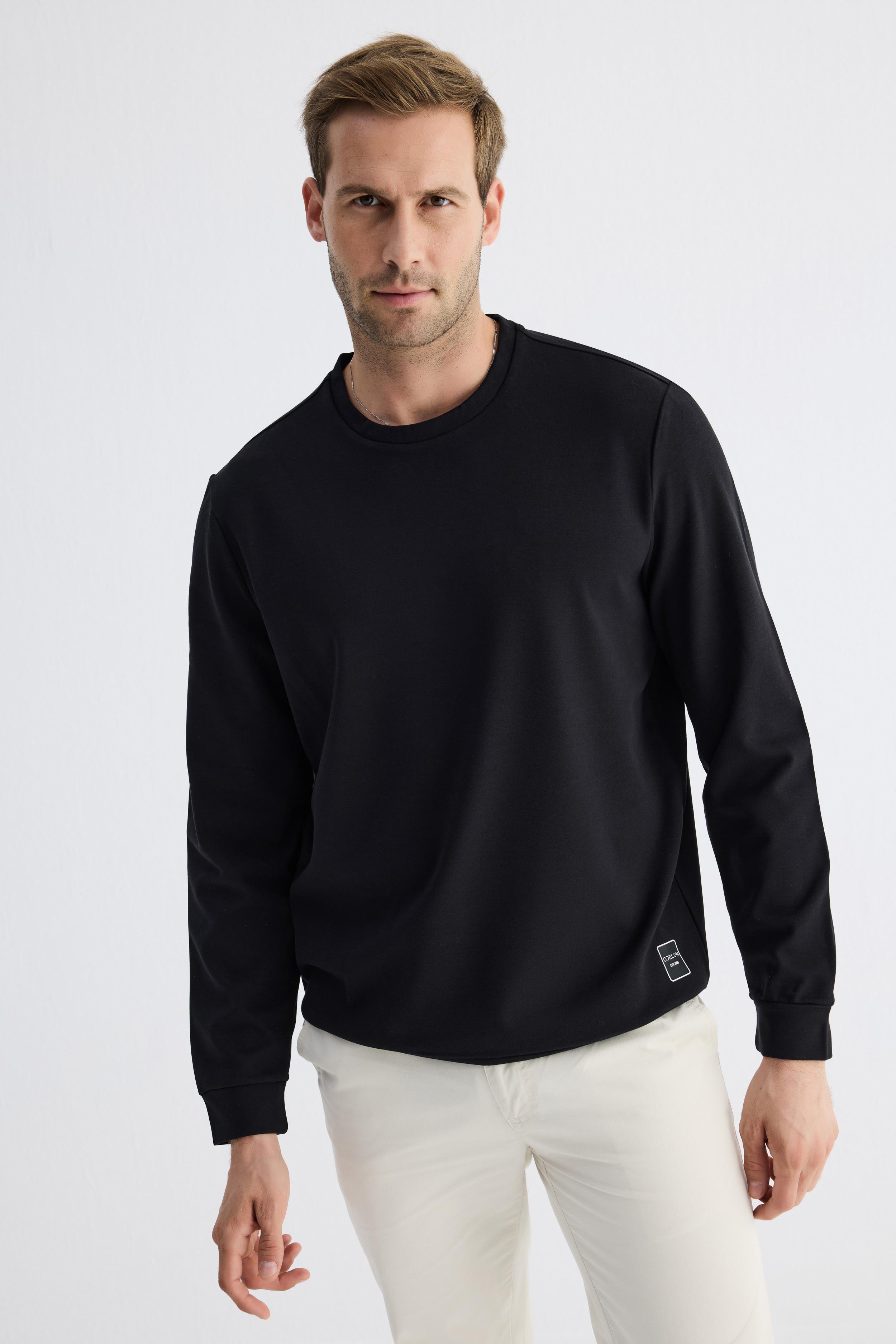  Comfort Fit Basic Düz Erkek Siyah Sweatshirt  MARS26