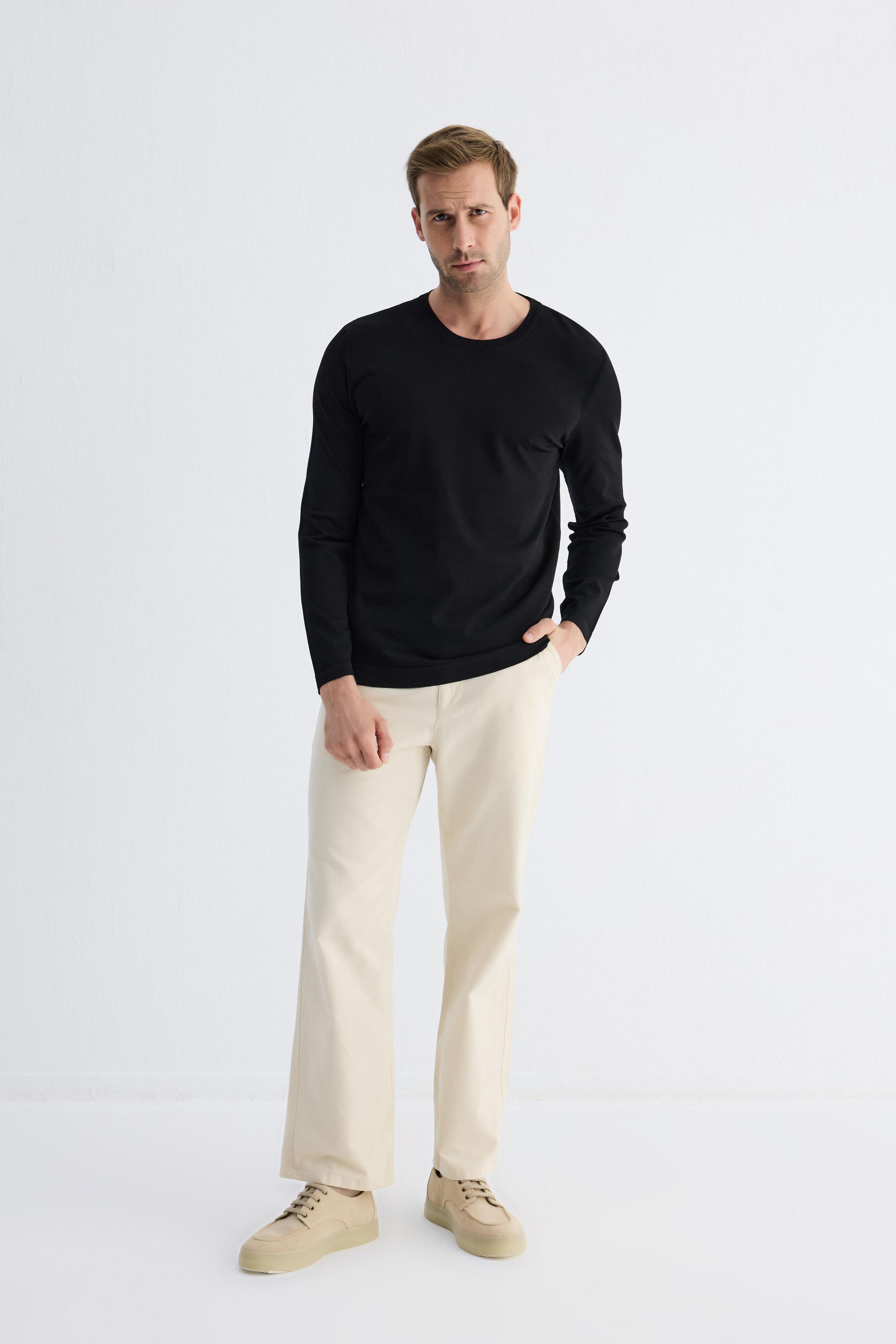 Erkek Basic Bisiklet Yaka Rahat Kalıp Düz Sweatshirt Turkuaz