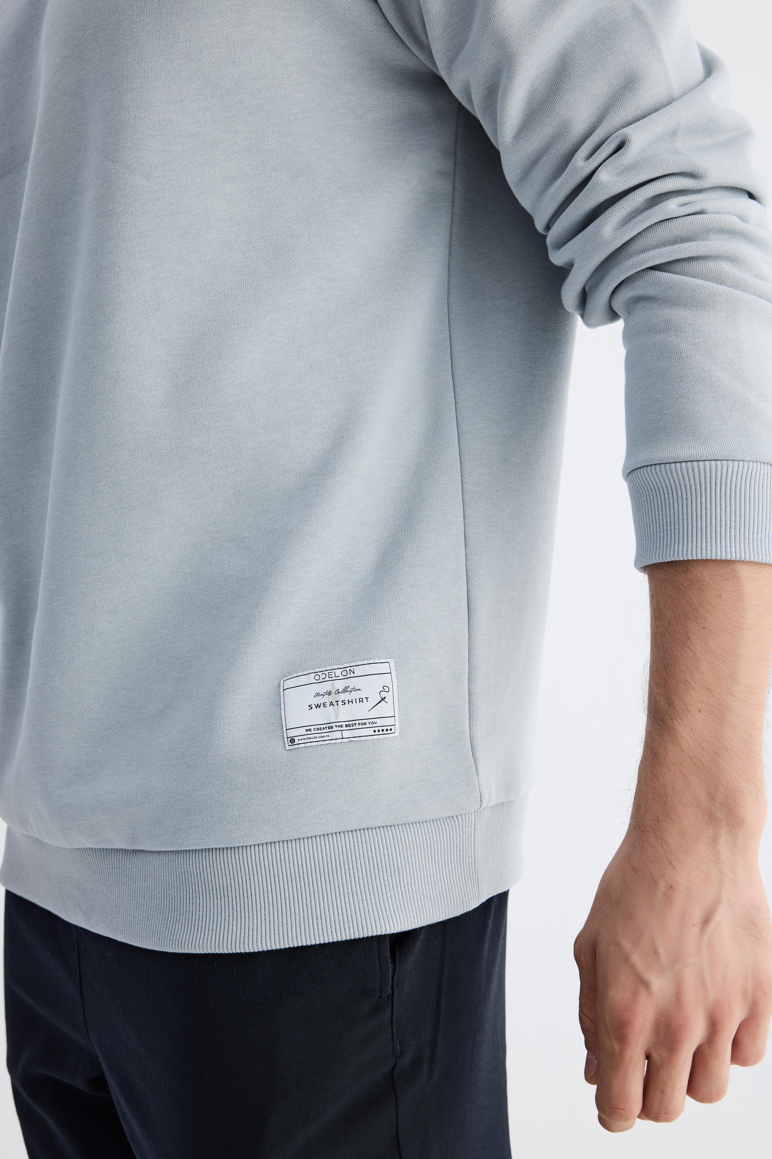 Erkek Basic Bisiklet Yaka Rahat Kalıp Düz Sweatshirt Mavi