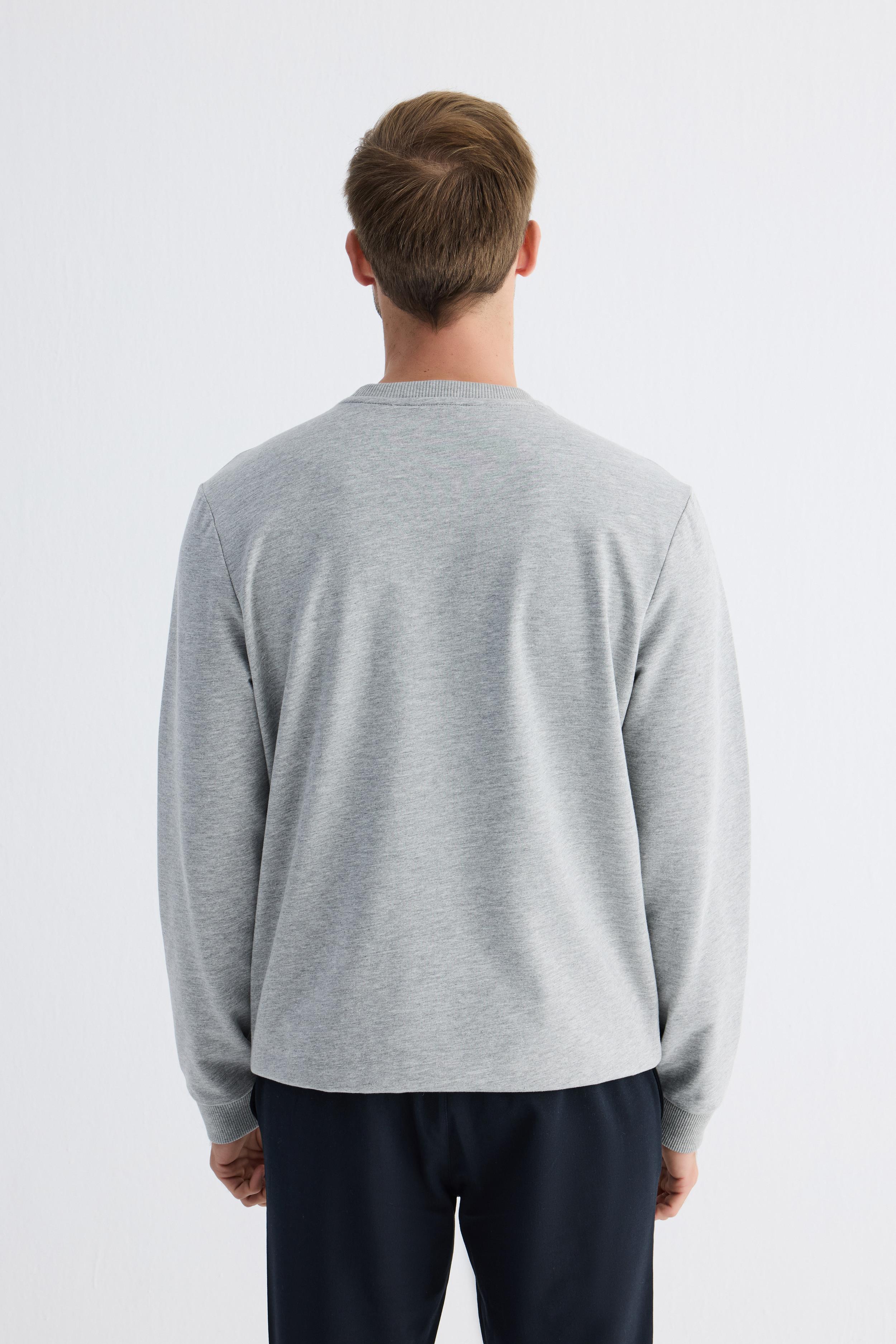 Erkek Basic Bisiklet Yaka Rahat Kalıp Düz Sweatshirt Gri Melanj