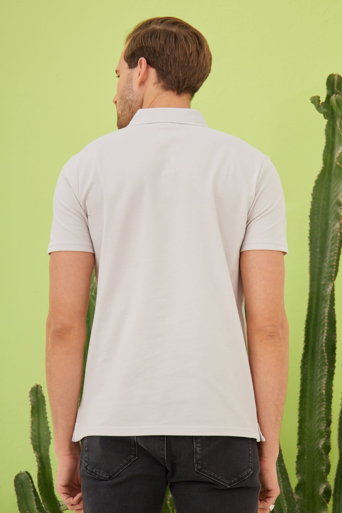 Erkek Basic Polo Yaka Tişört (Regular Fit) Açık Gri