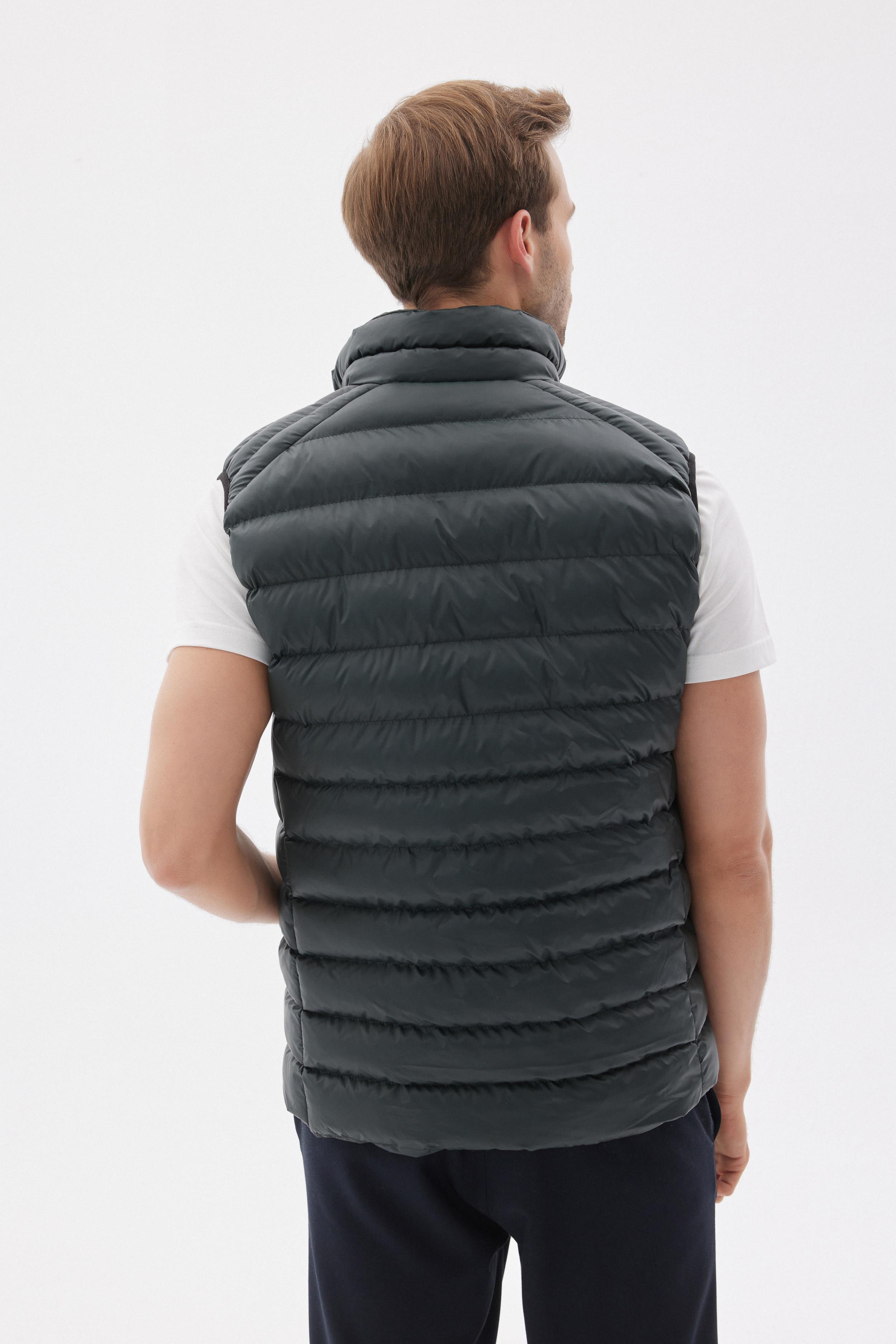 Erkek Dik Yaka Slim Fit Casual Yelek Yeşil