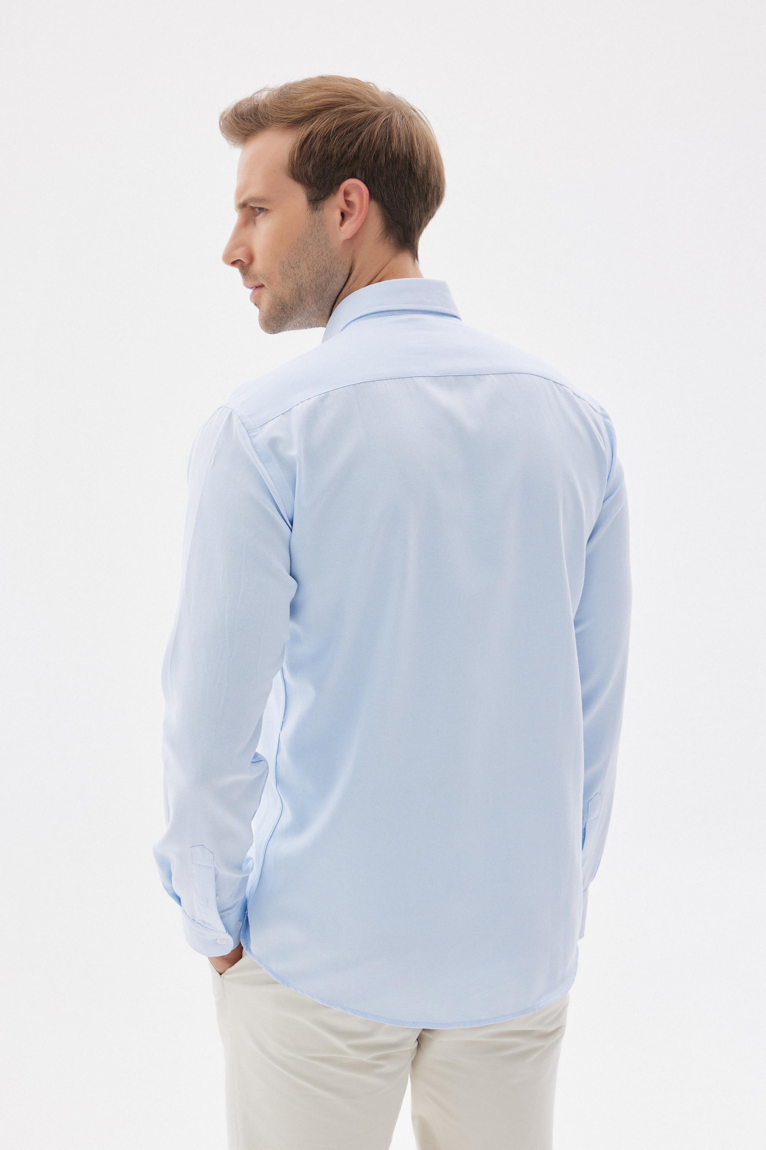 Erkek Kolay Ütülenebilir Oxford Slim Fit Gömlek Mavi MARS36