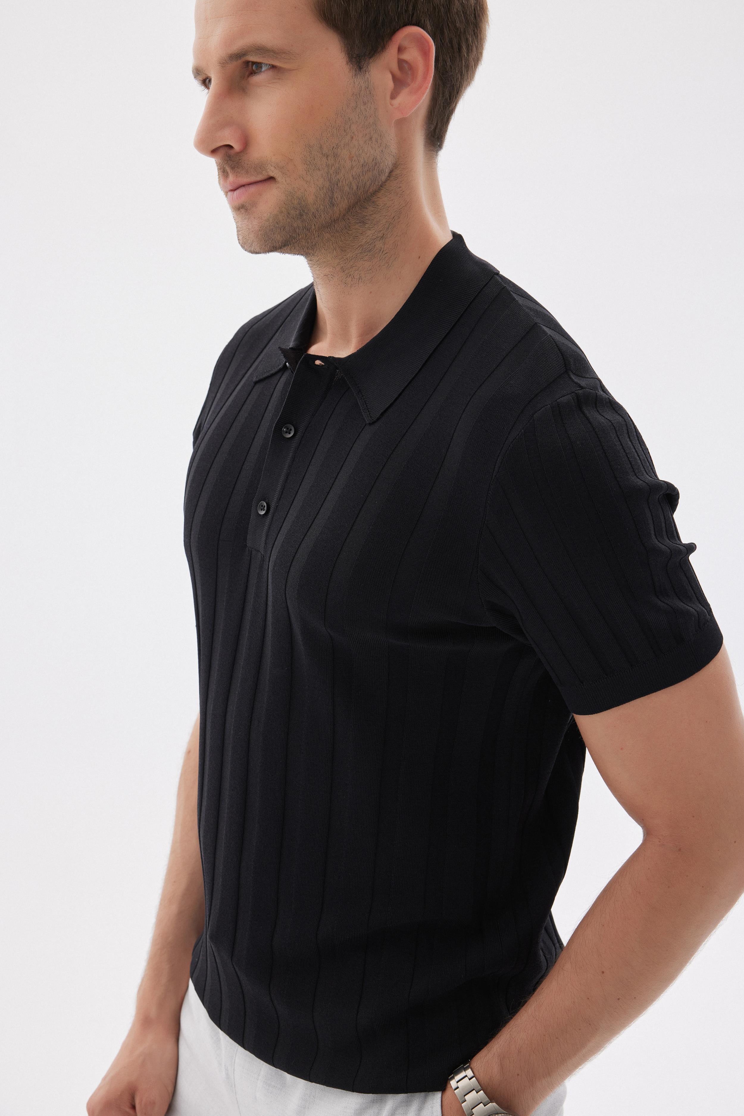 LIMITED Fitilli Detayl Polo Yaka Rayon Erkek Siyah Triko Ti ort
