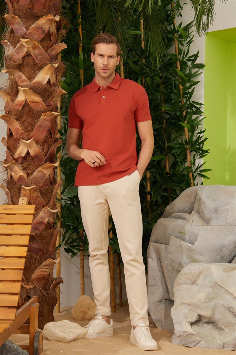 Erkek Basic Polo Yaka Tişört (Regular Fit) Kiremit