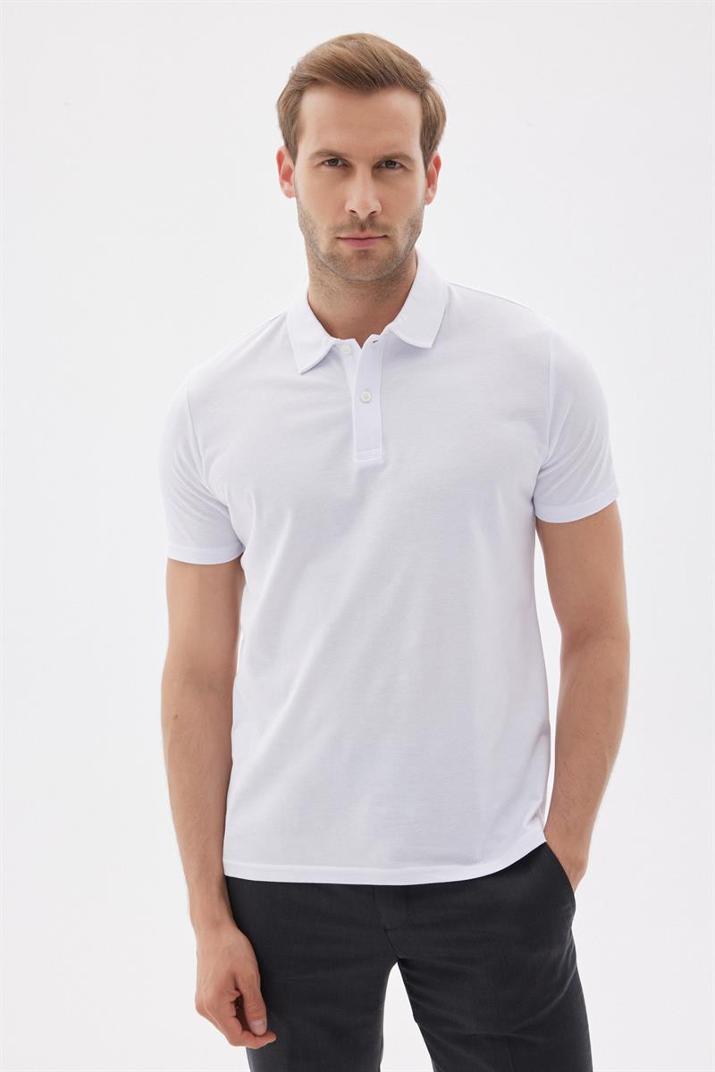 Erkek Basic Polo Yaka Tişört (Regular Fit) Beyaz