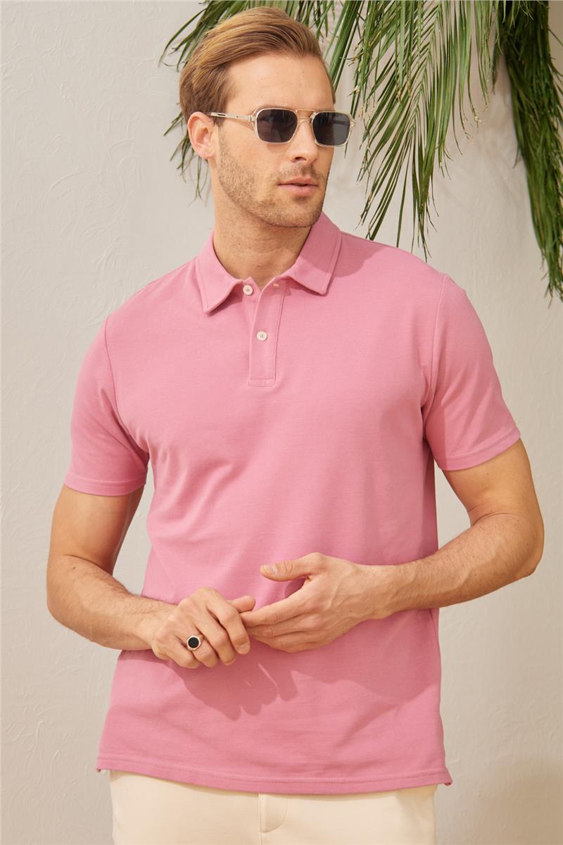 Erkek Basic Polo Yaka Tişört (Regular Fit) Gül Kurusu