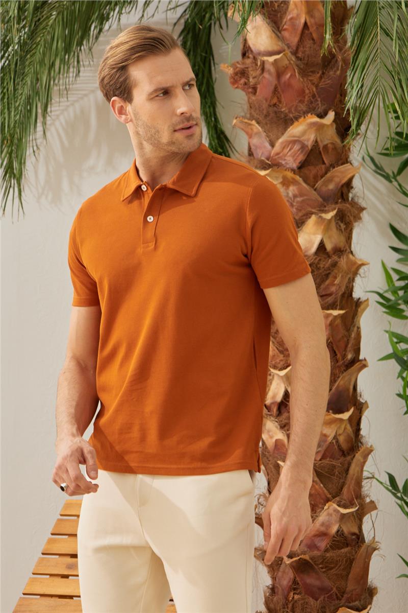 Erkek Basic Polo Yaka Tişört (Regular Fit) Taba