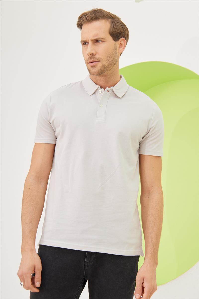 Erkek Basic Polo Yaka Tişört (Regular Fit) Açık Gri