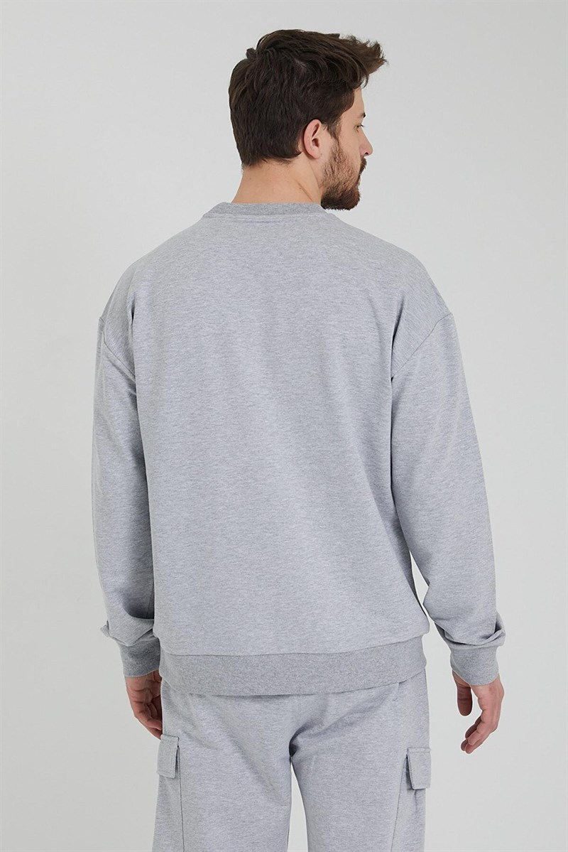 Erkek Bisiklet Yaka Oversize Sweatshirt Gri