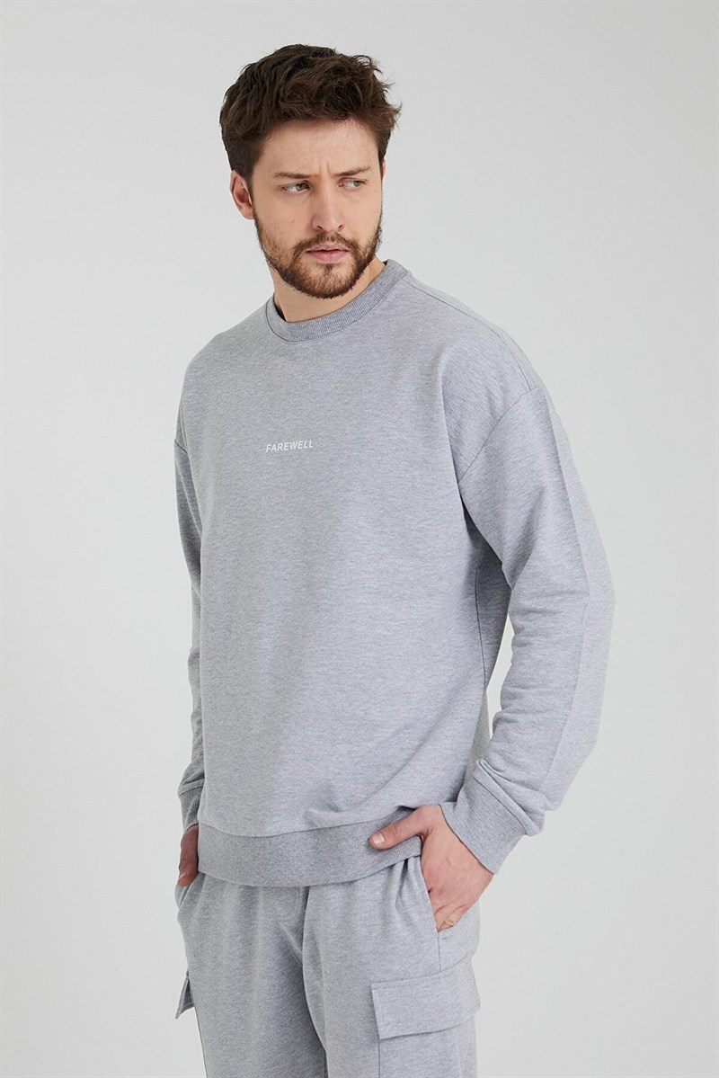 Erkek Bisiklet Yaka Oversize Sweatshirt Gri