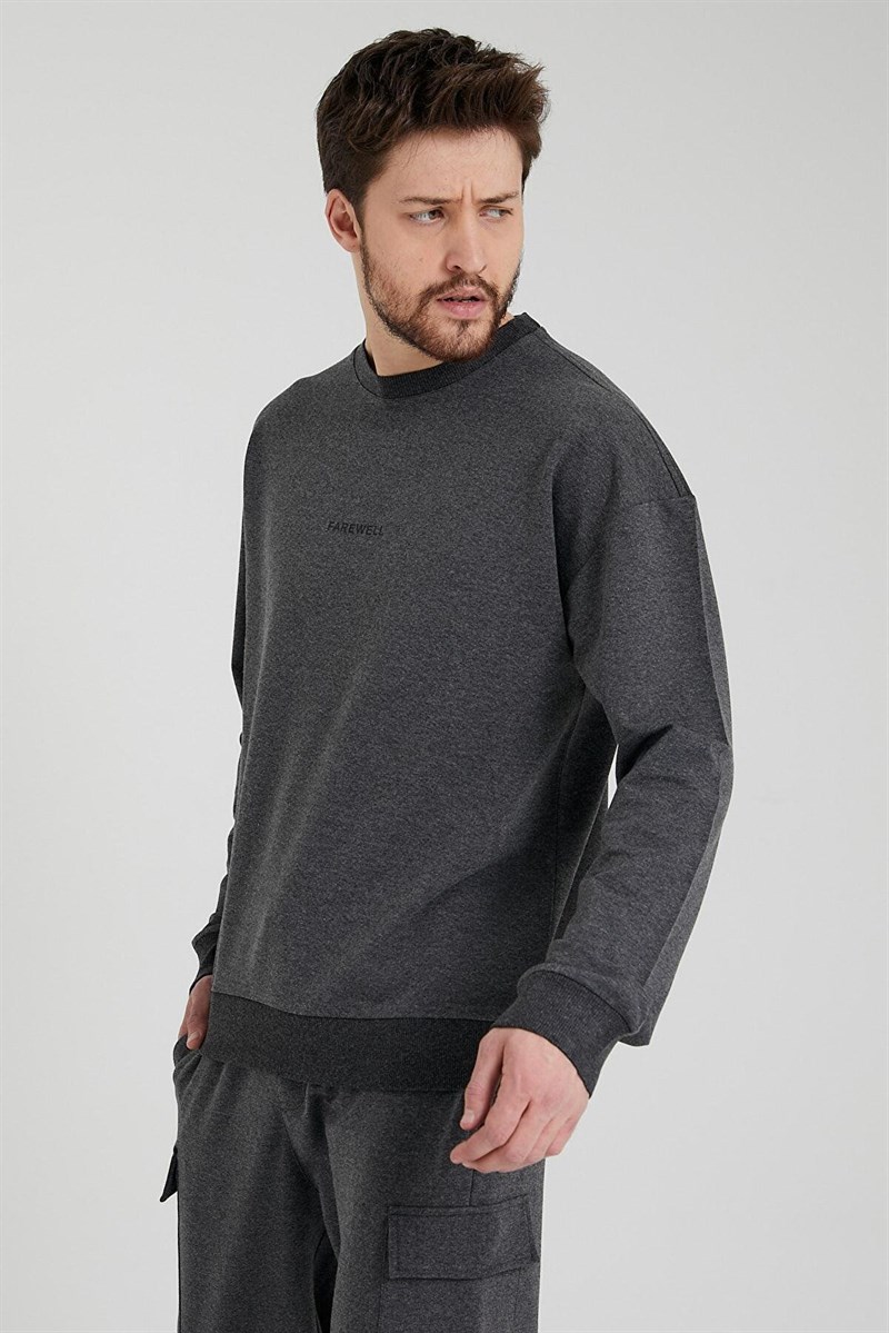 Erkek Bisiklet Yaka Oversize Sweatshirt Antrasit