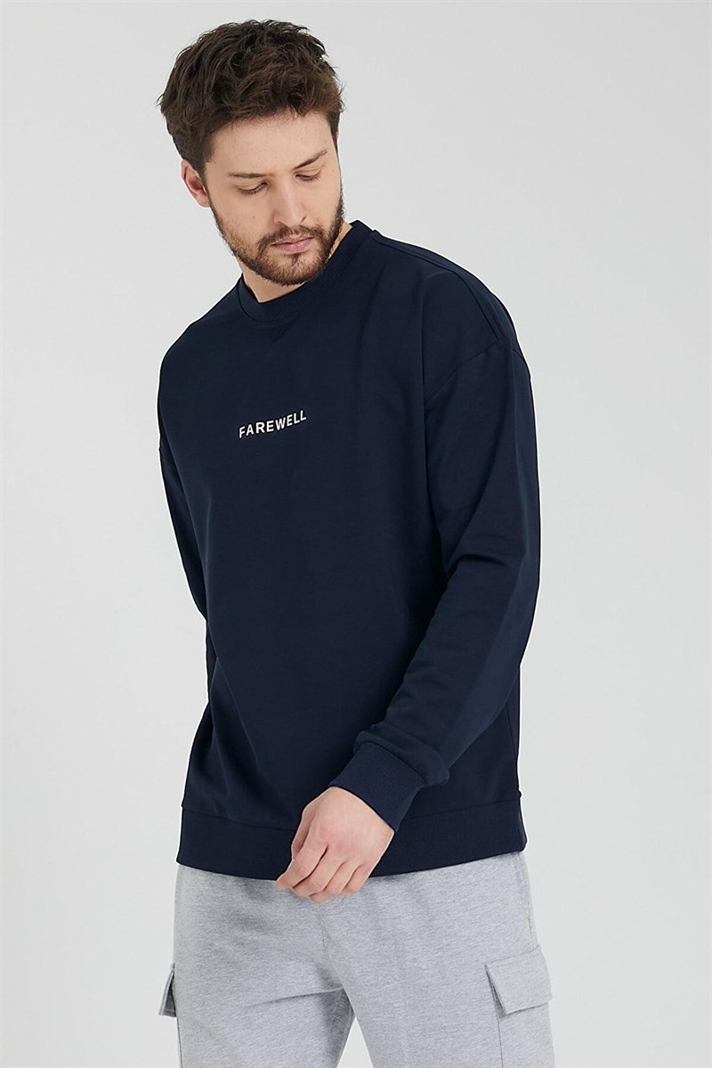 Erkek Bisiklet Yaka Oversize Sweatshirt Lacivert