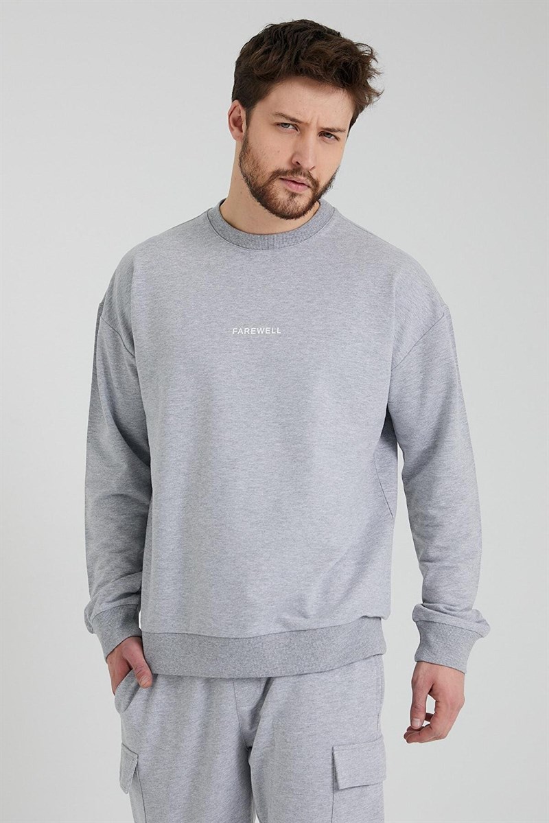 Erkek Bisiklet Yaka Oversize Sweatshirt Gri