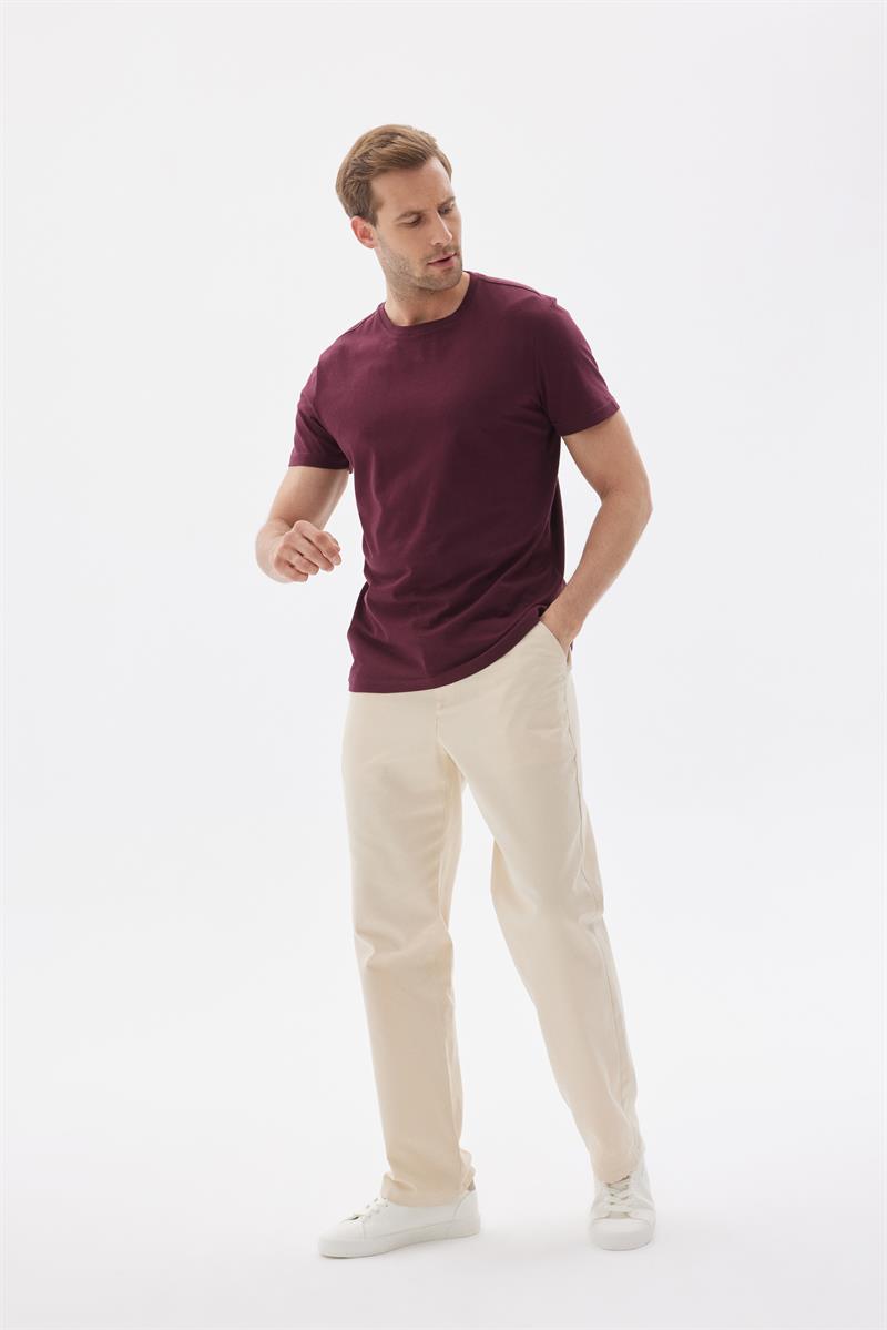 Erkek Bisiklet Yaka Slim Fit Basic Tişört Bordo