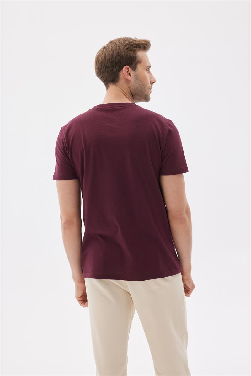 Erkek Bisiklet Yaka Slim Fit Basic Tişört Bordo