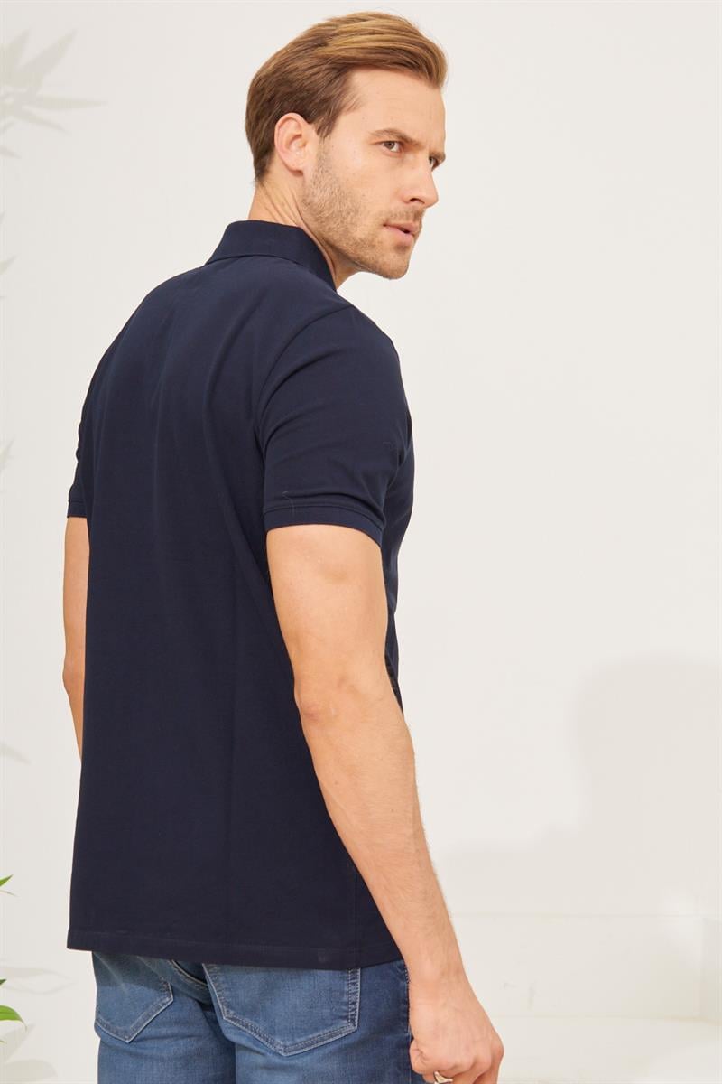 Erkek Cepli Regular Fit Düz Polo Yaka T-Shirt Lacivert