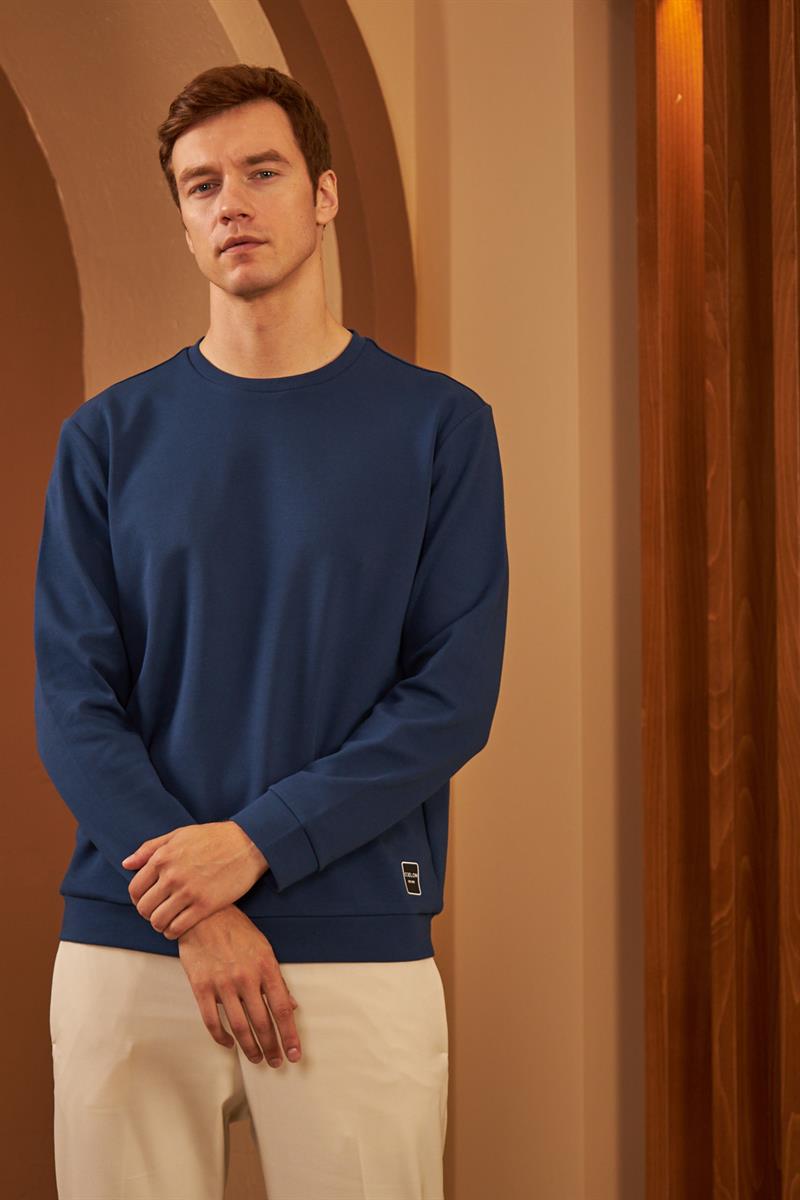 Erkek Comfort Fit Basic Düz Sweatshirt Lacivert MARS26