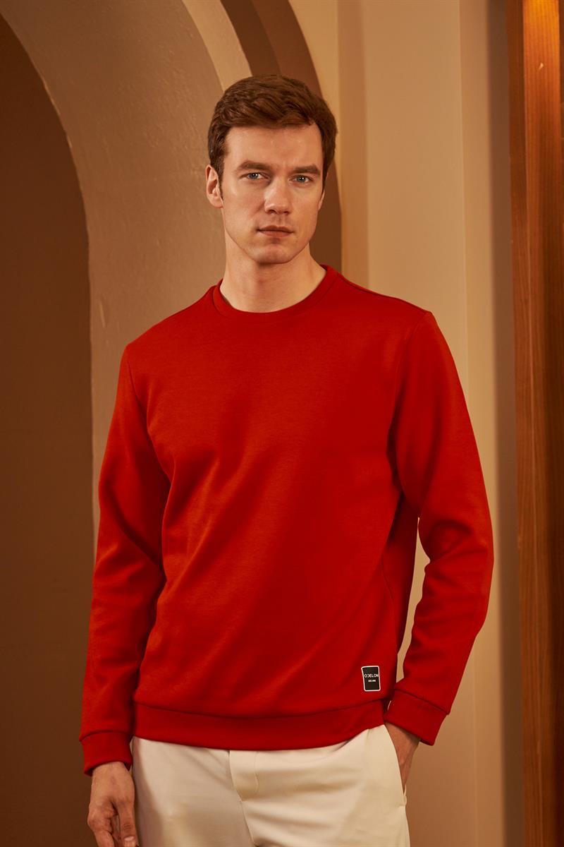 Erkek Comfort Fit Basic Düz Sweatshirt Kırmızı MARS26