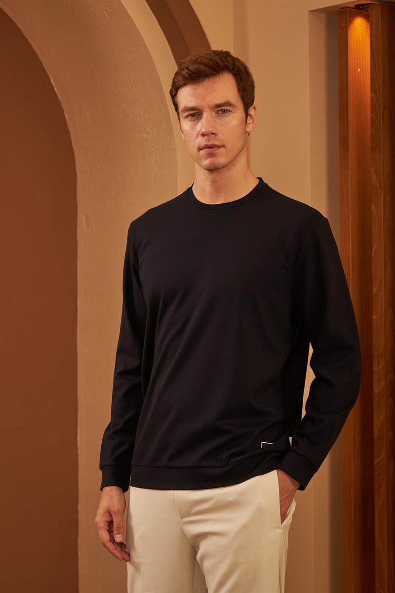 Erkek Comfort Fit Basic Düz Sweatshirt Siyah MARS26