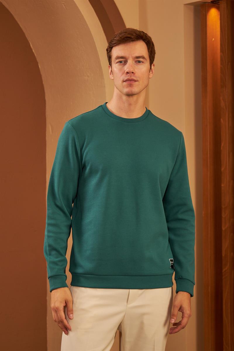 Erkek Comfort Fit Basic Düz Sweatshirt Petrol MARS26