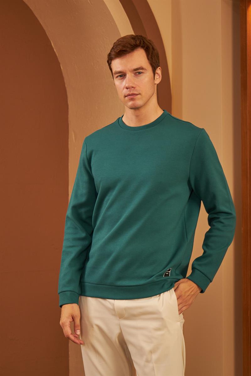 Erkek Comfort Fit Basic Düz Sweatshirt Petrol MARS26