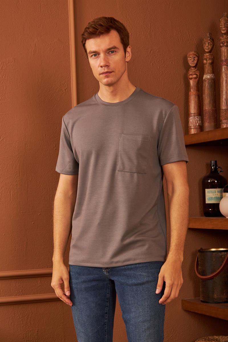 Erkek Comfort Fit Cepli T-Shirt Gri MARS25