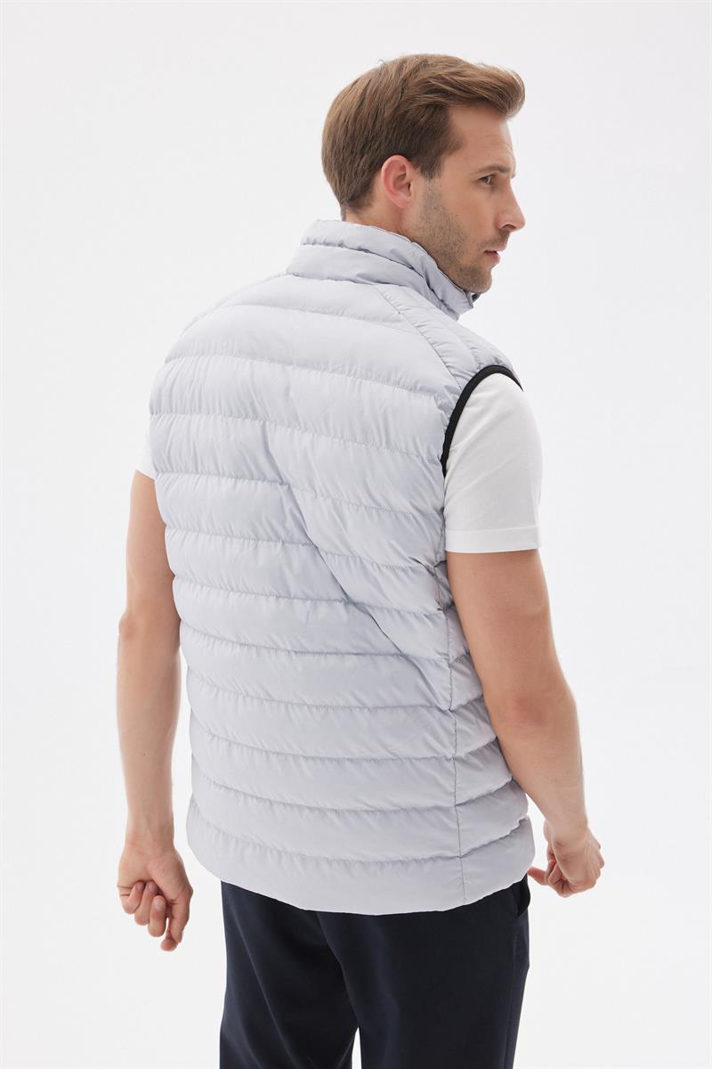 Erkek Dik Yaka Slim Fit Casual Yelek Gri