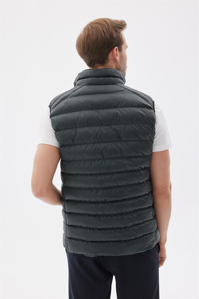 Erkek Dik Yaka Slim Fit Casual Yelek Yeşil