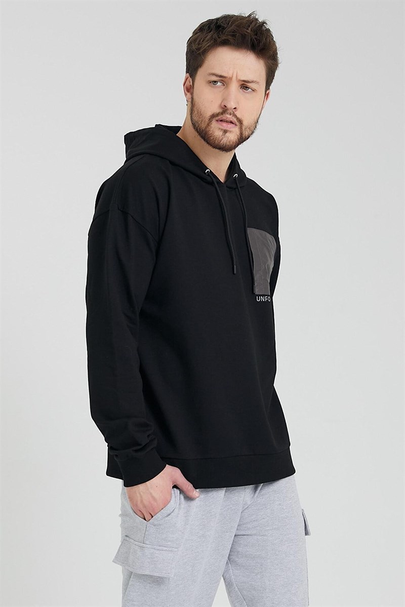 Erkek Oversize Kapüşonlu Sweatshirt Siyah