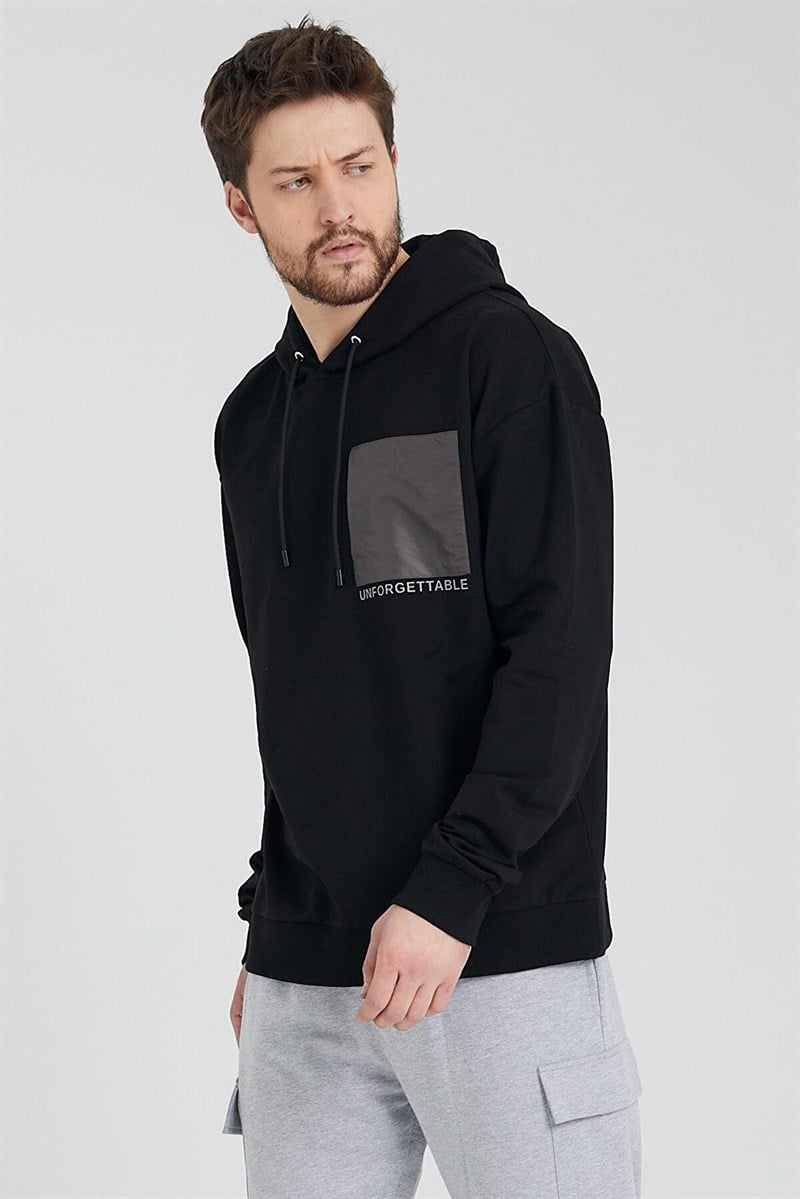Erkek Oversize Kapüşonlu Sweatshirt Siyah
