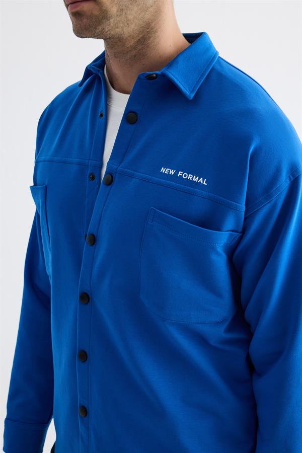  Çıtçıt Detaylı Slim Fit Sweatshirt Erkek Saks Dış Gömlek 