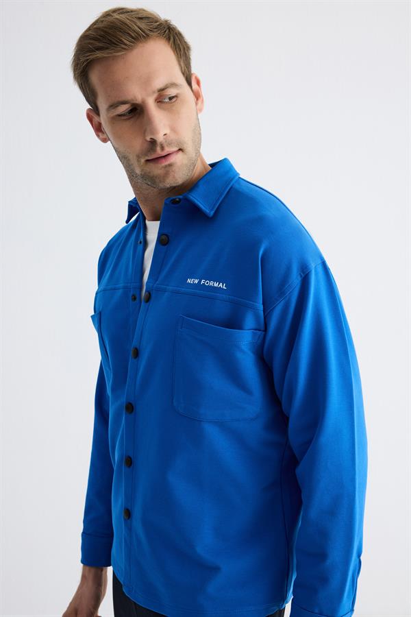  Çıtçıt Detaylı Slim Fit Sweatshirt Erkek Saks Dış Gömlek 